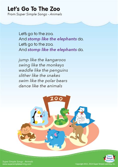 Lets Go To The Zoo Lyrics Poster Super Simple Preschool Zoo Theme