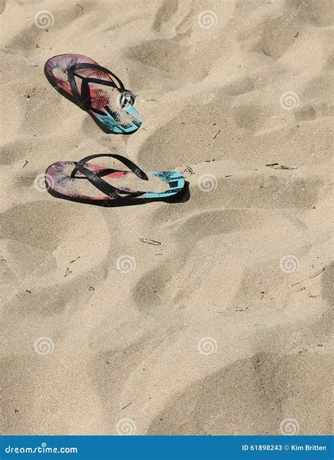 Colourful Flip Flop Thongs On A Sandy Beach Stock Image Image Of Blue
