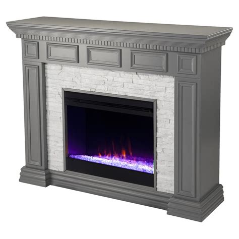 Sei Furniture Dakesbury Wood Faux Stone Color Changing Fireplace In