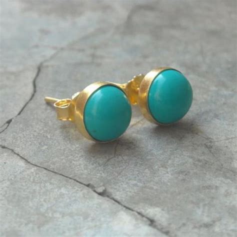 Buy Mm Turquoise Studs Earrings K Gold Vermeil Earrings Genuine