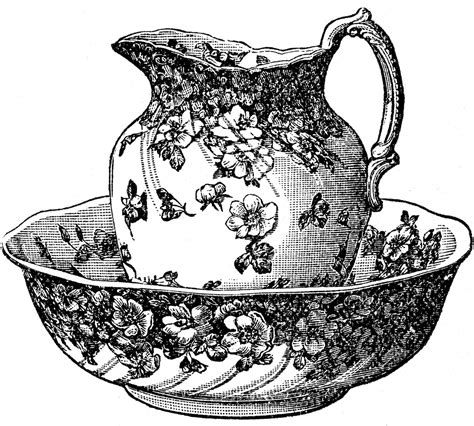 The Graphics Fairy Llc Antique Clip Art Classic Pitcher And Bowl