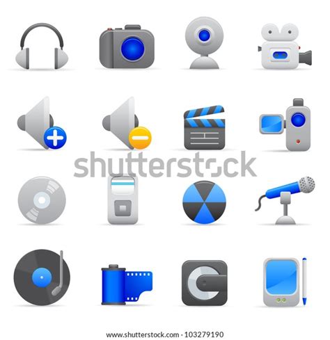 Blue Multimedia Icons Professional Vector Set Stock Vector Royalty