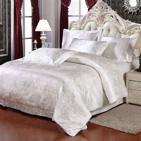 Best Silk Floss Satin Jacquard Bedding Sets White Duvet Cover Sets The Best Home