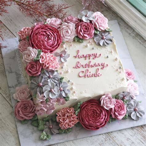 Flower Buttercream Cake Flower Cake Design Wedding Sheet Cakes Square Birthday Cake