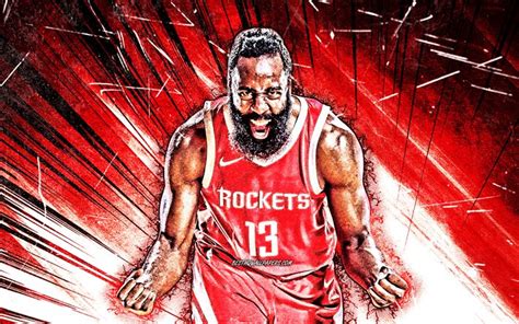 Download Wallpapers James Harden 4k Nba Red Abstarct Rays Houston