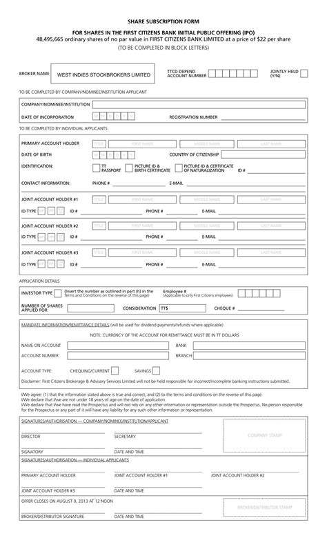 SHARE SUBSCRIPTION FORM FOR SHARES IN THE FIRST