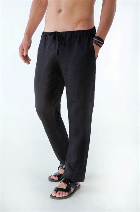 Mens Linen Pants Black Ficus Linen Clothing