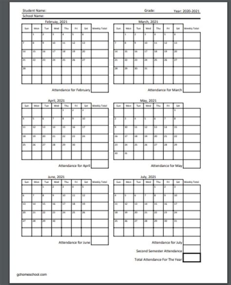 Free Homeschool Attendance Calendars 2020 2021 Homeschool Attendance