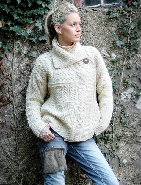 Wool Patchwork Aran Cardigan Shawl Collar Cardigan Irish Sweater