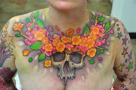 Skull Chest Tattoo For Women