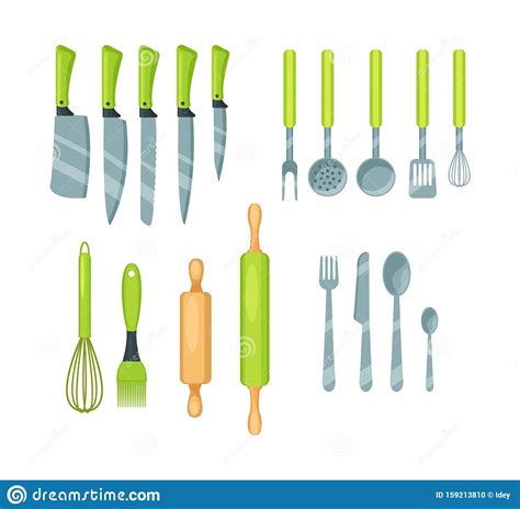 Set Of Kitchen Utensils Cookware Cartoon Vector