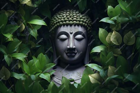 Premium Ai Image Buddha Statue In The Garden With Green Leaf