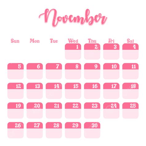 2023 Calendario Noviembre Rosa Pastel Planificador Mensual Png 2023