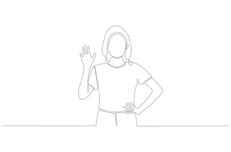 Premium Vector Continuous Line Drawing Of Sweet Girl Waving Hands