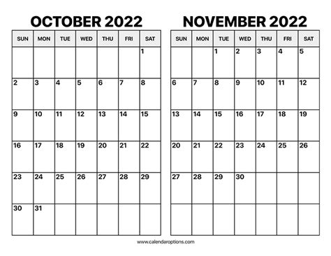 October And November 2022 Calendar Calendar Options
