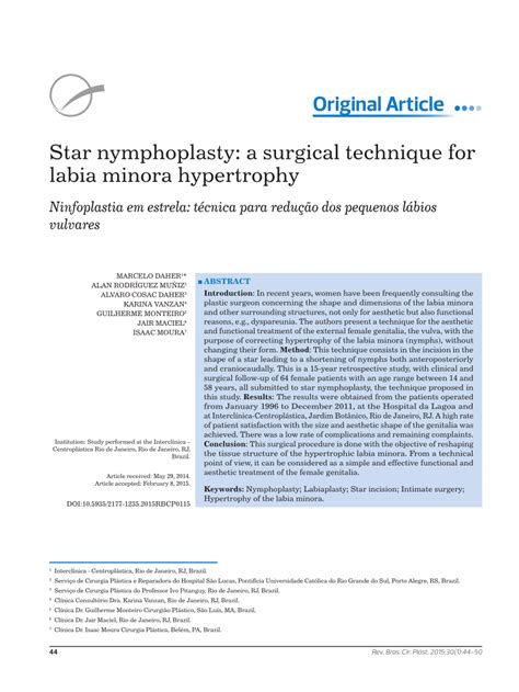 Pdf Star Nymphoplasty A Surgical Technique For Labia Minora Hypertrophy