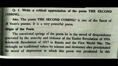 Summary Of Poem Second Coming By Wbyeatscritical Appreciation Of