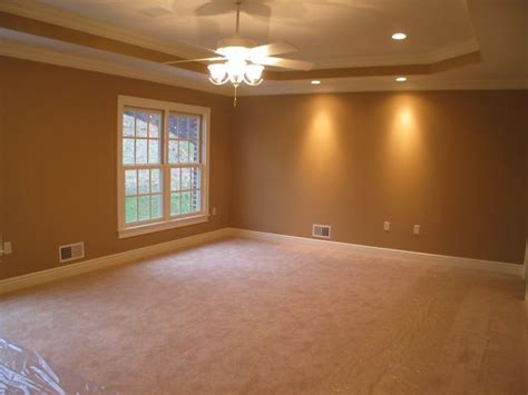 Paint color placement recommendations from the decorologist. View 1: tray ceiling, crown molding, ceiling fan, plenty ...