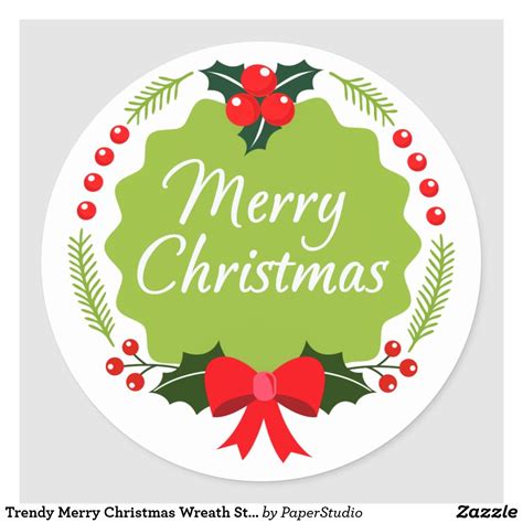 Trendy Merry Christmas Wreath Sticker Christmas Stickers