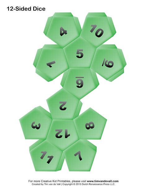 Printable 12 Sided Paper Dice Green 350w Dice Template Templates 12