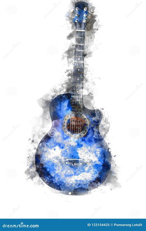 Abstract Acoustic Guitar On Watercolor Painting Background Stock