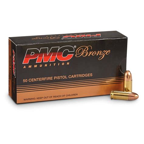 Pmc Bronze 9mm Luger Fmj 124 Grain 50 Rounds 51651 9mm Ammo At