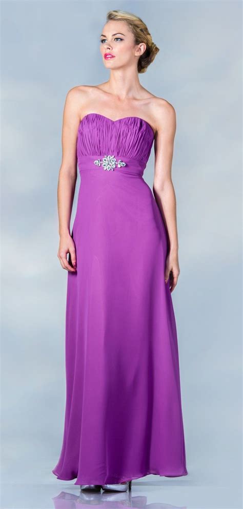 Long Inexpensive Light Purple Bridesmaid Dress Chiffon Strapless