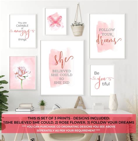 Girls Bedroom Prints Set Girls Room Wall Art Pink Set Of Etsy