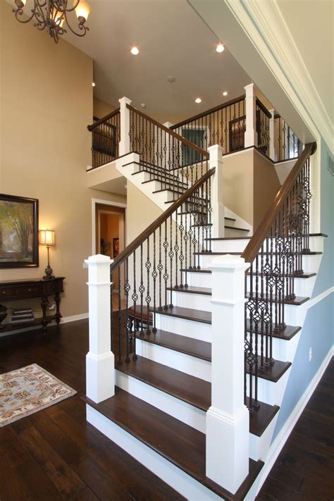 Open Railing Stairs With Wrought Iron Balusters Home