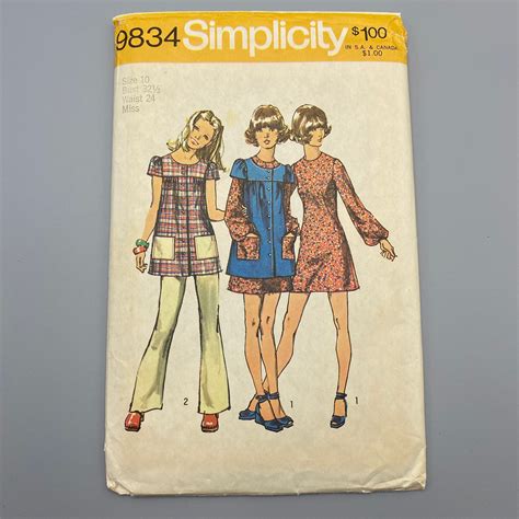 Simplicity 9834 Size 10 Bust 325 Vintage 1970s Sewing Etsy In 2021