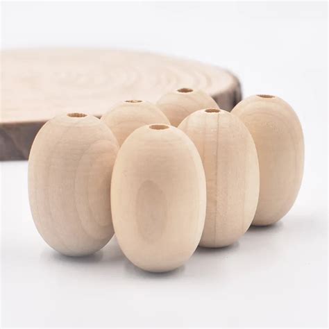 New 10pcslot 30mm X 20mm Wooden Beaded Unfinished Natural Oval Wood
