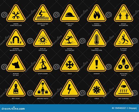 Símbolos De Advertencia Amarillos Signos Triangulares Con Símbolos De