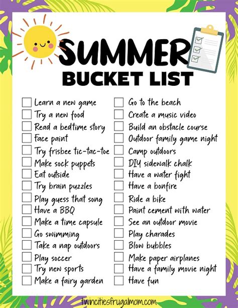 Free Printable Summer Bucket List Twin Cities Frugal Mom
