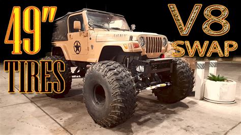 Jeep Wrangler Monster Truck With 49 Tires And A V8 Swap Youtube