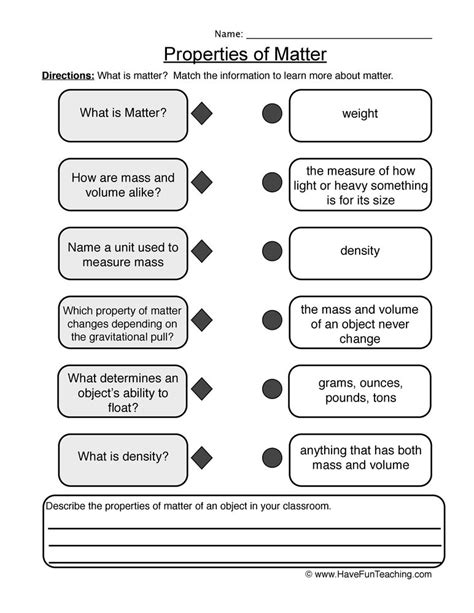Analyze and communicate the results of chemical changes that result in the formation of new. Properties of Matter Definitions Worksheet | Properties of ...