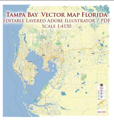 Tampa Bay Florida Us Map Vector Exact High Detailed City Plan Editable