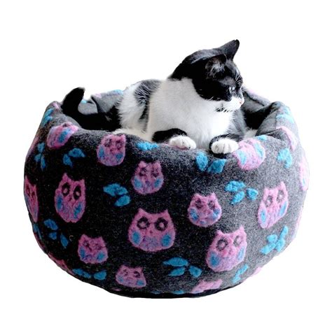 Wool Cat Bed Designer Unique Posh Cat Pouf Bed Owl Beds For Etsy