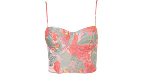 Lyst Topshop Neon Floral Jacquard Corset In Pink