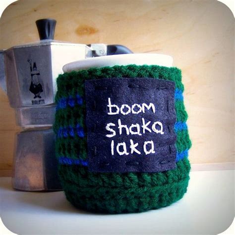 Funny Coffee Mug Cozy Tea Cup Boom Shakalaka Green Blue Crochet