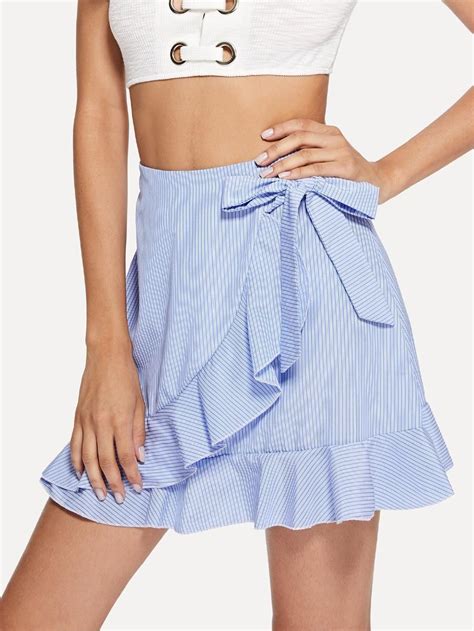 knot ruffle striped skirt shein sheinside ruffle maxi skirt stripe skirt couture moda