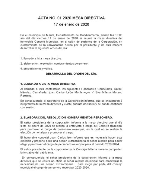 Acta No 1 Mesa Directiva Pdf Alcalde Gobierno