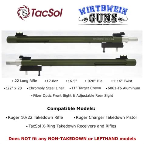 Tacsol Ruger 1022 Takedown X Ring 920 Bull Barrel In Matte Od Green