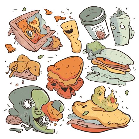 Leftovers Clipart Multiple Cartoon Foods Including A Hamburger Vector