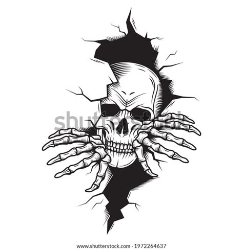 Illustration Skull Tearing Out Wall Skeleton Stock Vector Royalty Free