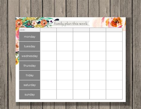 Weekly Calendar Printable, Family Plan Printable, Schedule Printable, Family Planner Printable ...