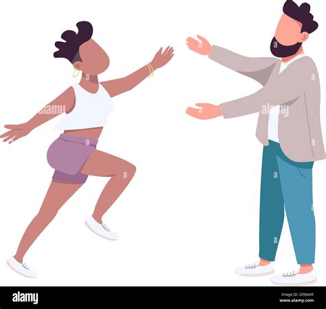 Woman Run To Hug Man Flat Color Vector Faceless Characters Stock Vector Image And Art Alamy
