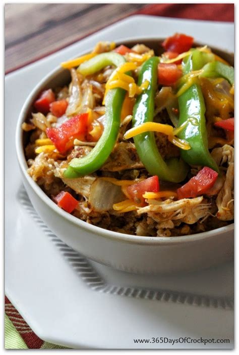 Layers of chunky salsa, hearty beans, melty cheese, tortilla chips, chicken tenderloins, and plenty of other good stuff. Slow Cooker Chicken Fajita Rice Bowls - 365 Days of Slow ...
