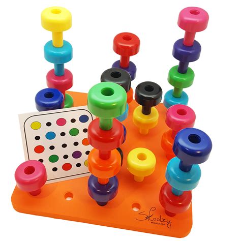 Skoolzy 32 Pcs Stacking Peg Board Toy Set Montessori Therapy Fine