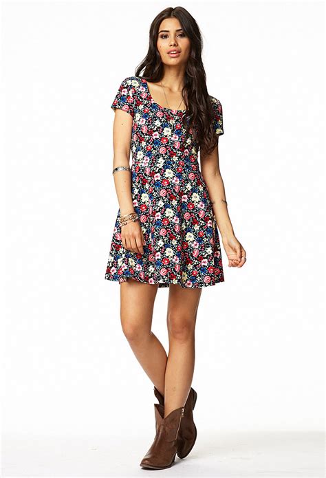 Lyst Forever 21 Fit And Flare Floral Dress In Red