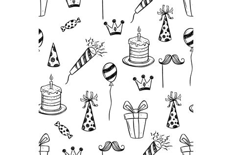 Doodle Birthday Party Seamless Pattern Graphic By Padmasanjaya · Creative Fabrica